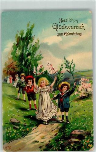 1911 Kinder Gratulanten mit Blütenzweigen AK