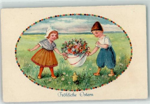 Kinder Osterei mit Blüten gefüllt AK Frank, E.
