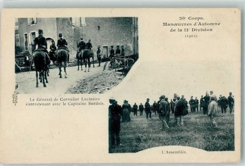 20. Corps Manoevres d`Automne de la 11. Division le General de Cornulier Luciniere s`entretenant avec le Capitaine Suedois