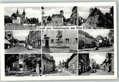Schöningen Wasserträgerin-Brunnen Elmhaus Vincenskirche Marktplatz