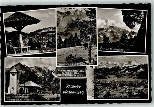 Garmisch-Partenkirchen Ausichtskanzel Garmisch u. Karwendel Bergkapelle m. Alpspitze