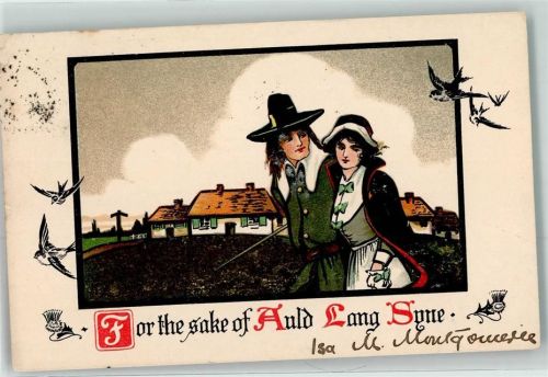 1905 Passepartout Schwalben For the sake of Auld lang Syne Paar