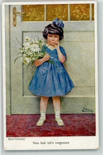 Nun hab ichs vergessen Mädchen Blumen sign. Ruab Gnischaf Galerie Münchner Meister Nr.442