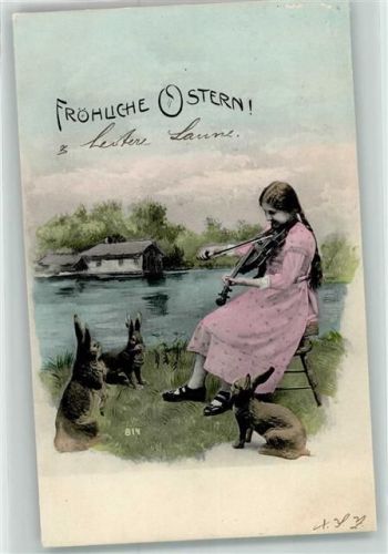 1905 Mädchen Geige Hasen