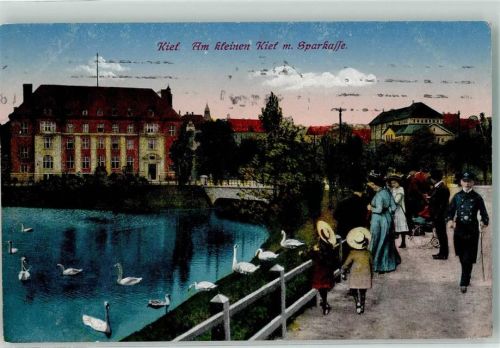 Kiel 1916 Am kleinen Kiel Sparkasse Schwäne