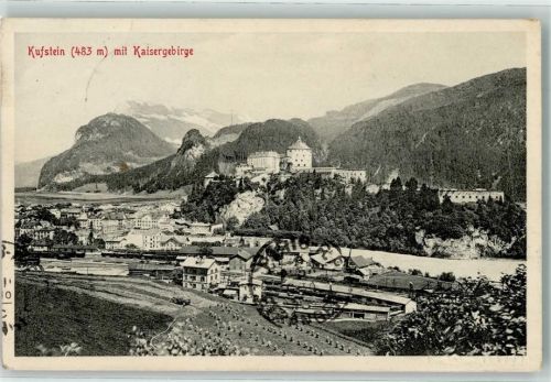 Kufstein 1913 mit Kaisergebirge Festung Bahnhof