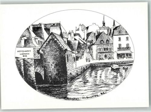 Auray Saint Goustan Hafen Ruderboot Restaurant Creperie Bar sign. Henriette Gorbitz