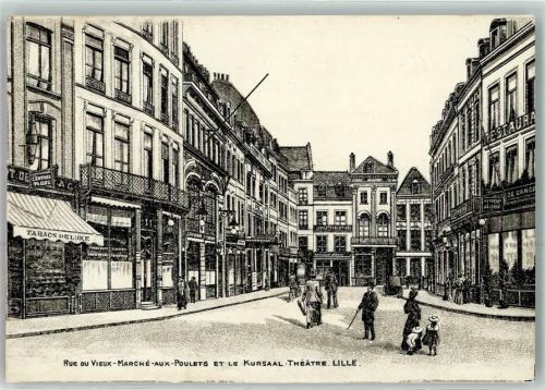 Lille 1915 Rue du Vieux Marche aux Poulets et le Kursaal Theatre Tabacs Deluxe Kinder Mann Hut Stock Gasthaus Restaurant Feldpost 6. Armee