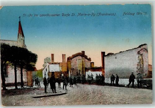 Sainte-Marie-a-Py 1915 Straße im zerschossene Dorf