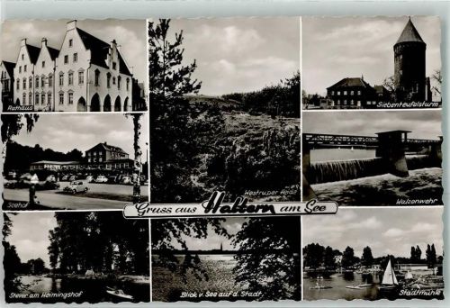 45721 W4358 Haltern , Westf - Rathaus Seehof Stever am Heimingshof Siebenteufelsturm Walzenwehr Westruper Heide Stadtmühle