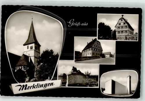 71263 W7252 Merklingen , Kr Leonberg, Württ Foto AK Remigiuskirche Rathaus Kriegerdenkmal