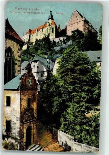 Marburg 1915 Lutherkirchhof mit Schloss