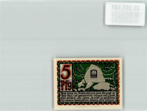 Osnabrück 1921 Gutschein über 5 Pfennig Stadthauptkasse Osnabrück Byra-Denkmal