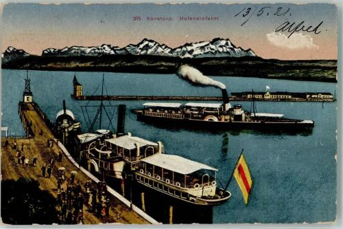 Konstanz 1921 Hafeneinfahrt mit Bodenseeschifffahrt