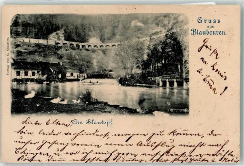 Blaubeuren 1899 am Blautopf Ruferboot Gänse