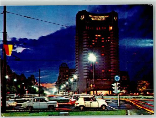 Bukarest 1980 Hotel Intercontinental Auto Oldtimer Nacht Foto AK