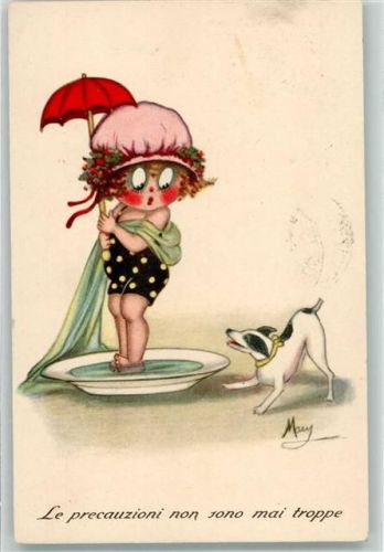 1913 es gibt nie zu viel Vorsichtsmaßnahmen sign. Mary Hund Schirm