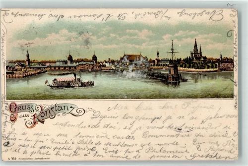 Konstanz 1901 Lithographie Hafen