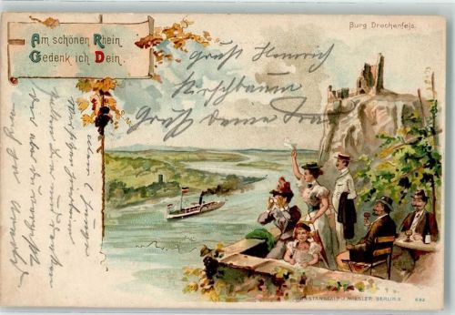 Drachenfels 1898 Burg Dampfschiff