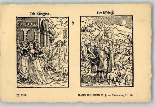 1910 Totentanz Die Küniginn Der Bischoff Schafe sign.Holbein d.J. Hans Verlag Ackermann Nr.2239 Serie 219