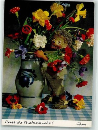 Herzliche Glückwünsche! Mecki inmitten von Blumen Europa-Kontor Nr.334