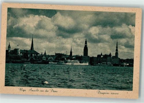 Riga Dampfschiff Düna Hafen Kirche
