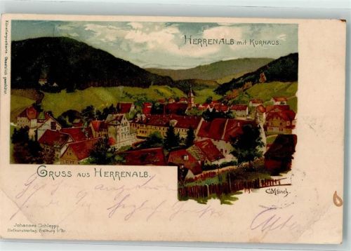 Bad Herrenalb 1901 Kurhaus sign. C. Münch Lithographie