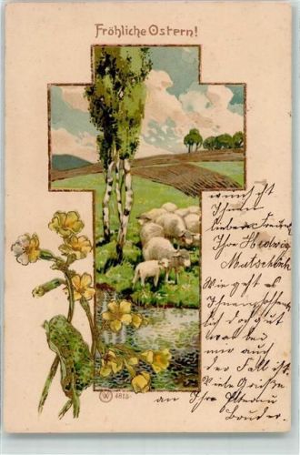 1905 Schlüsselblumen Schafe WW 4815 Bahnpost Dresden Kohlfurt Breslau Zug 434 22.4.05