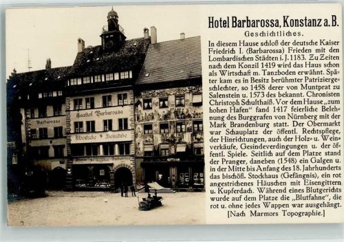 Konstanz sign. Haeberlin Fresken Hotel Barbarossa Chronik Haus zum Hohen Hafen
