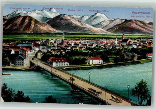 Rosenheim 1915 mit Innbrücke Stadtpfarrkirche St. Nikolaus und Ev. Kirche Verlag Franz Josef Huber Feldpost