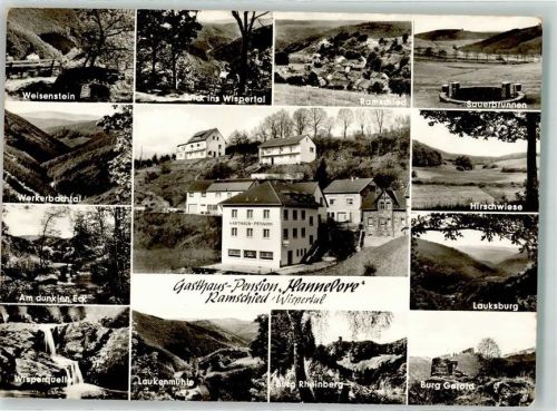 Ramschied Pension Gasthaus Hannelore Wispertal Weisenstein Sauerbrunnen Hirschwiese Lauksburg Burg Gerold Rheinberg Laukenmühle Wisperquelle Am dunklen Eck Werkerbachtal Mehrfachabbildungen