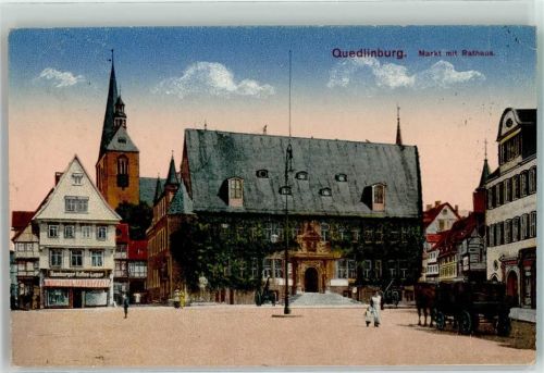 Quedlinburg Markt mit Rathaus Hamburger Kaffee Lager