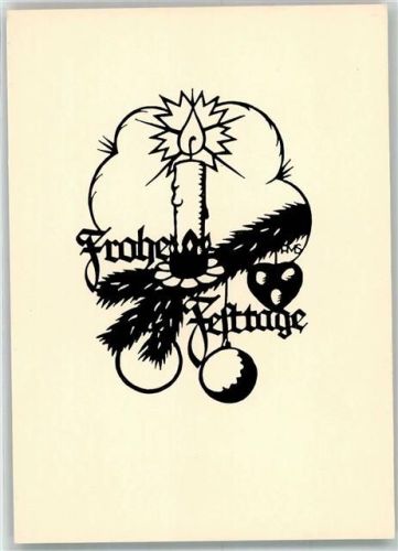 Scherenschnitt Weihnachten Frohe Festtage Brennende Kerze mit Lebkuchen und Baumschmuck Hessischer Heimatverlag Chlodwig Rinck