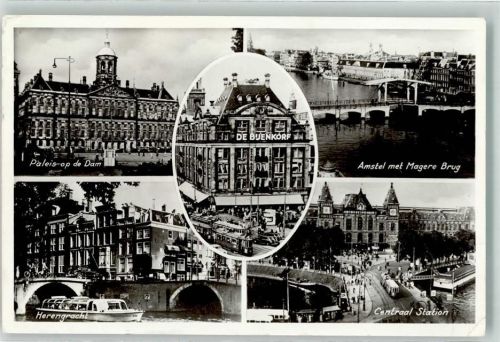 Amsterdam Paleis op de Dam Amstel met Margere Brug de Bijenkorf Straßenbahn Herengracht Central Bahnhof