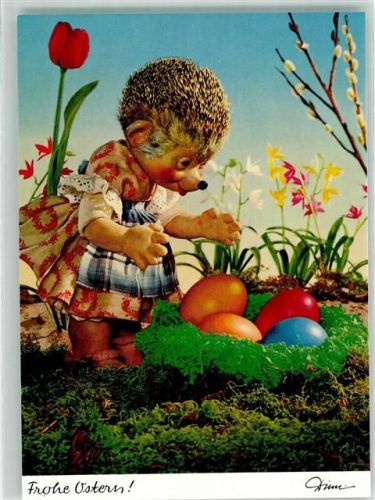 Frohe Ostern Igelfrau mit einem Nest voll Ostereiern Diehl-Film Nr.322