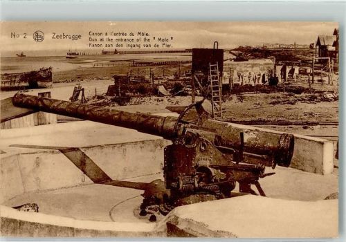 Zeebrugge Kanone Hafen Mole Foto AK