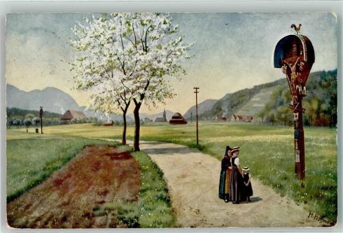 Elzach 1915 Sonntag Morgen im Frühling Jesus am Kreuz Verlag König Serie Nr. 6