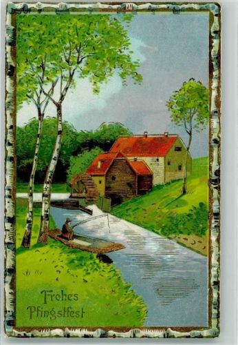 1917 Wassermühle Angler Birke Lithographie