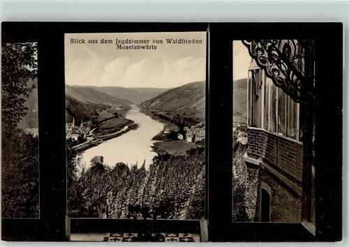 Alf 1912 Blick aus dem Jagdzimmer vom Haus Waldfrieden auf Alf und Bullay