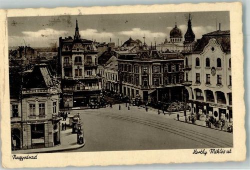 Nagyvarad 1945 Litfaßsäule Horty Miklos ut Straße Foto AK