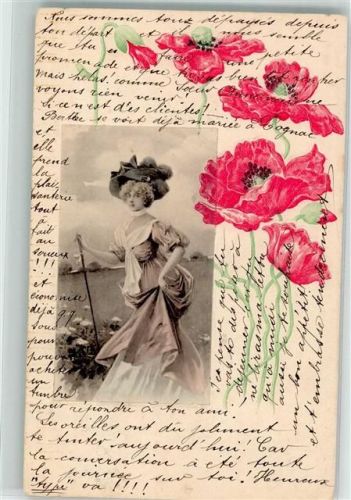 1903 Hutmode Klatschmohn Portrait Frau Lithographie