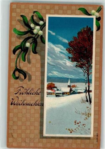 1910 Fröhliche Weihnachten! Eine Kirche in einem winterlichem Dorf Misteln SB SER. 187
