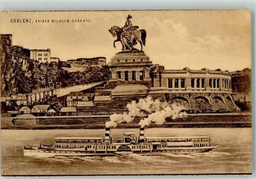 Koblenz Raddampfer am Deutschen Eck mit Kaiser-Wilhelm-Denkmal Verlag Zieher, Ottmar