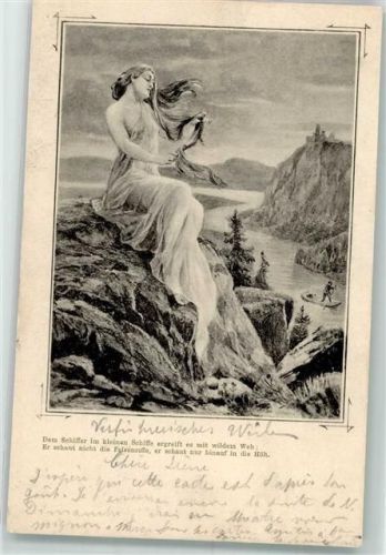 1902 Leichtbekleidete Frau sitzt auf einem Felsen über dem Rhein Erotik