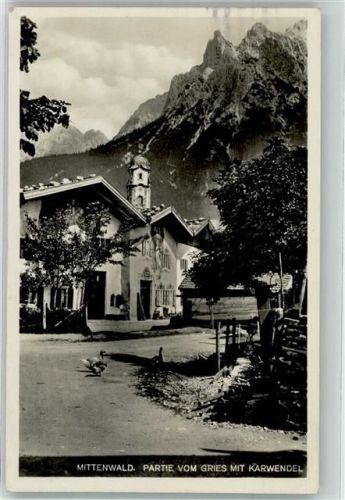 Mittenwald Partie vom Gries mit Karwendel Kirche
