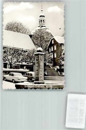 Gräfrath Markt Brunnen Auto Kirche Winter Schnee Foto Original aus Archiv eines Ansichtskartenverlags