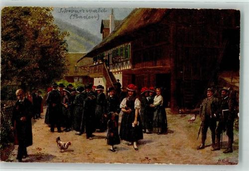 Nach der Kirche Tracht Bollenhut Hühner Verlag König Serie Nr. 194