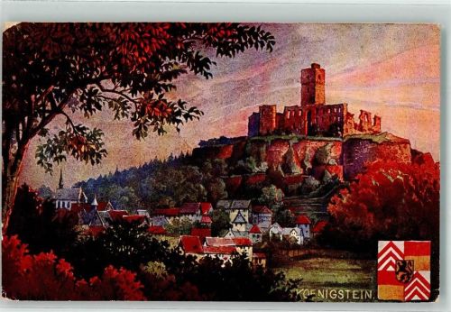Königstein 1909 Burg Kuningstein Wappen Löwe Kirche