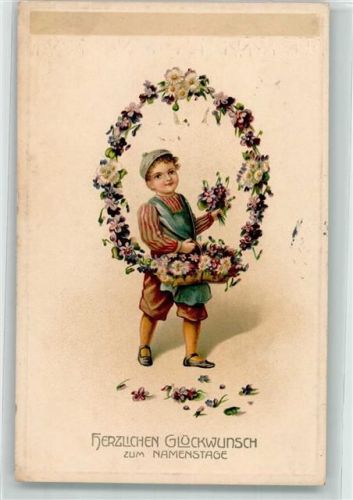 1916 Junge mit einem Reif aus Veilchen Lithographie