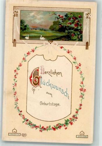 1916 Glückwunsch Jugendstil Schwan Passepartout Lithographie EAS